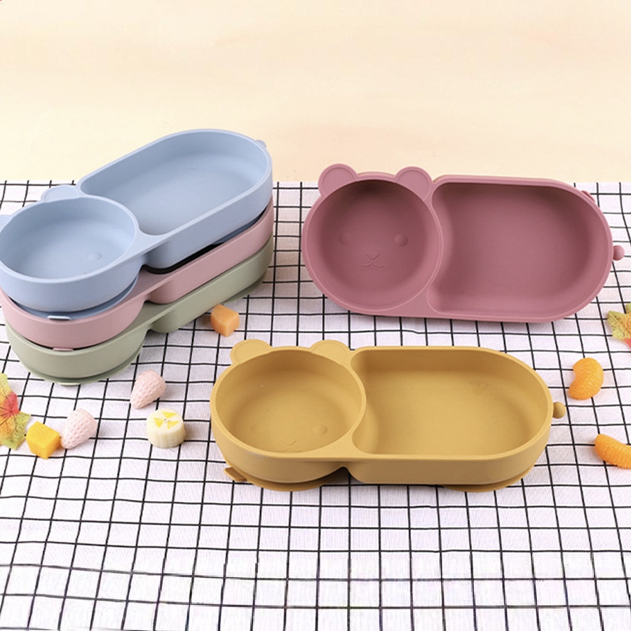 Baby Food Equipment - ชามดูดซิลิโคนเด็ก ลายหมีน่ารัก สี Macaron ซิลิโคนเกรดอาหาร 100%