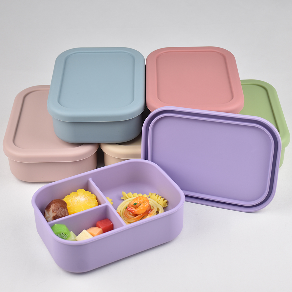 Baby Food Prep Containers - กล่องอาหารกลางวันแบบซิลิโคน 3 ช่อง สำหรับเด็กและผู้ใหญ่ - ป้องกันการรั่วซึม
