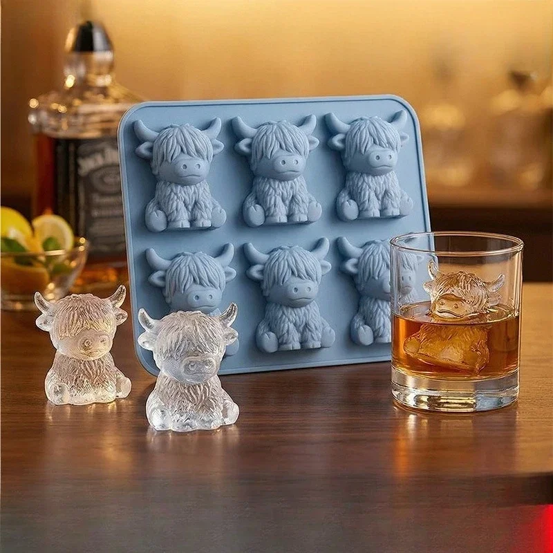 Baby Food Tray - แม่พิมพ์น้ำแข็งรูปวัวไฮแลนด์ซิลิโคน ถาดน้ำแข็งรูปจามรีขนาดเล็ก ปลอดสาร BPA เกรดอาหาร สำหรับทำน้ำแข็งใส่เหล้าวิสกี้