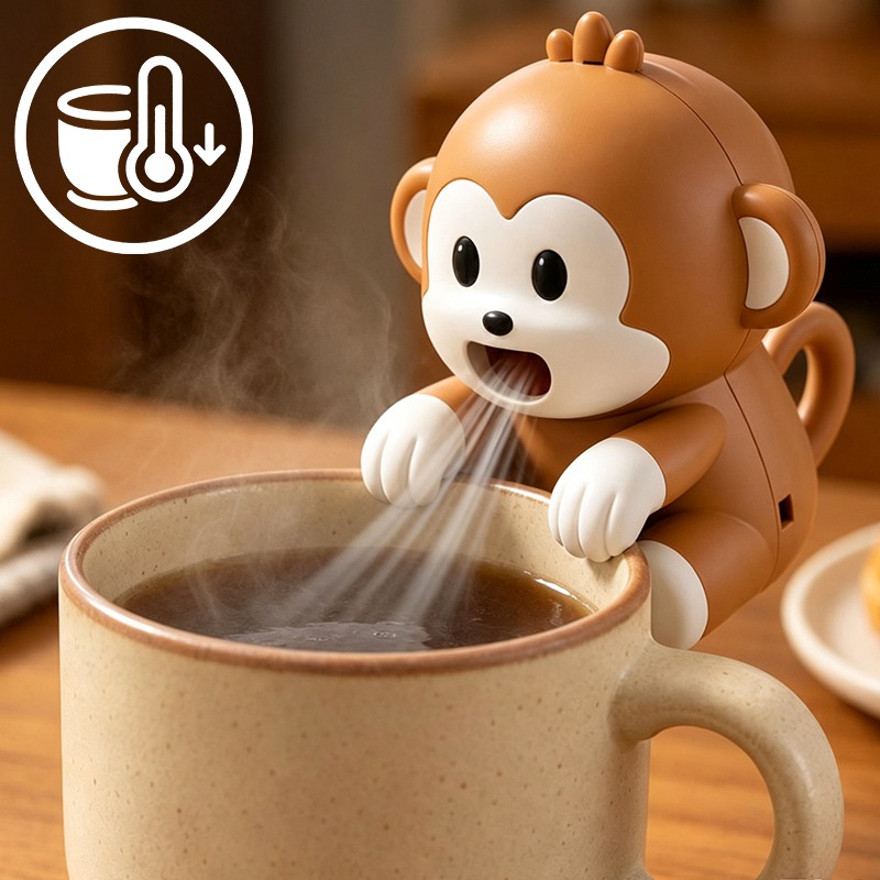 Baby Food Stew - พัดลมระบายความร้อนรูปทรงลิงแบบพกพา ชาร์จผ่าน USB ปรับความเร็วได้ 3 ระดับ