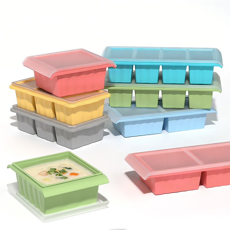 Baby Food Prep Containers - ถาดทำน้ำแข็งซิลิโคนขนาดใหญ่ พร้อมฝาปิด สำหรับเก็บอาหาร แบ่งอาหาร ควบคุมปริมาณอาหาร อาหารเหลือ