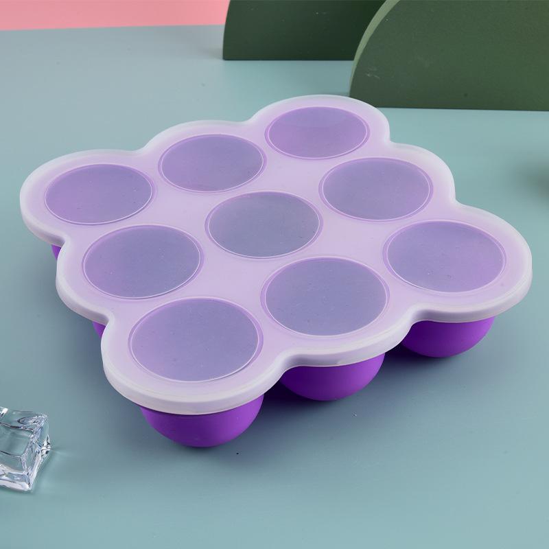 Baby Food Tray - ภาชนะซิลิโคนสำหรับอาหารเด็ก 9 ช่อง ถาดแช่แข็ง ฝาปิดกันรั่ว ใช้งานง่ายสำหรับเก็บน้ำซุปข้นทำเอง