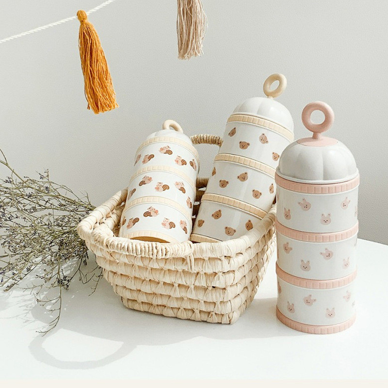 Baby Food Newborn - หมีน่ารักกล่องนมผงอุปกรณ์เสริมอาหารเด็กทารกแรกเกิด 3 ชั้นแป้งนมคอนเทนเนอร์กล่องขวดนมแม่เด็ก