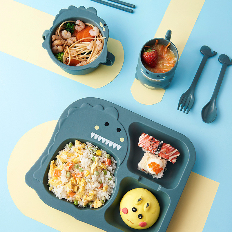 Baby Food Tray - 4 ชิ้น/6 ชิ้น/ชุดช้อนส้อมสำหรับเด็กชุดช้อนส้อมไดโนเสาร์ป้องกันการตกกระแทกเหมาะสำหรับเด็กวัยหัดเดินและเด็ก