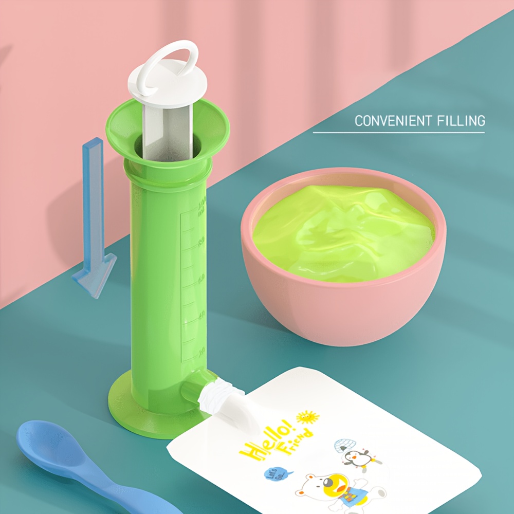 Baby Food Pouches 1 Year Old - เครื่องมือเติมอาหารเด็ก, เครื่องเติมอาหารแบบถุงชนิดเข็มฉีดยา, ดีไซน์ป้องกันการรั่วซึมแบบกดง่าย, จำเป็นสำหรับการให้อาหารระหว่างเดินทาง