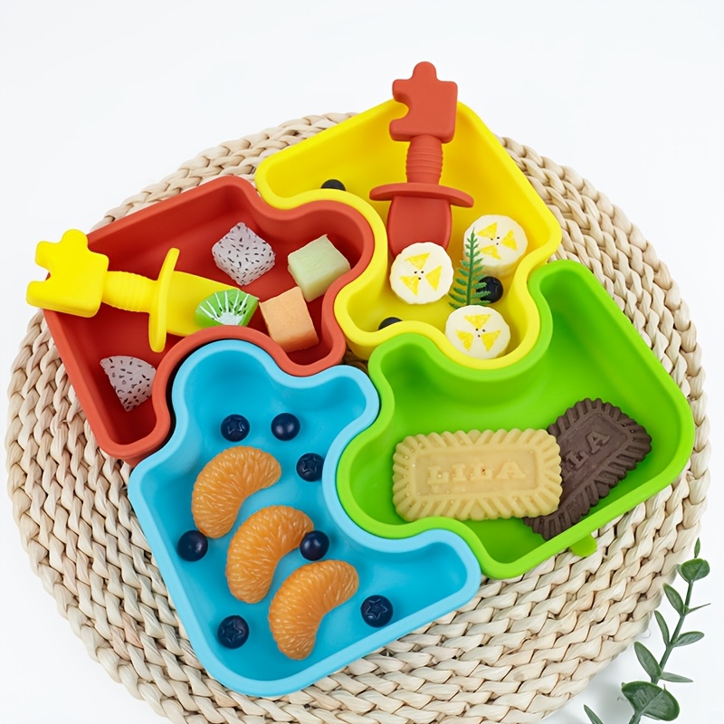 Baby Food Tray - ชุดอุปกรณ์ป้อนอาหารซิลิโคนสำหรับเด็ก 6 ชิ้น/ชุด ประกอบด้วยช้อน 1 อัน