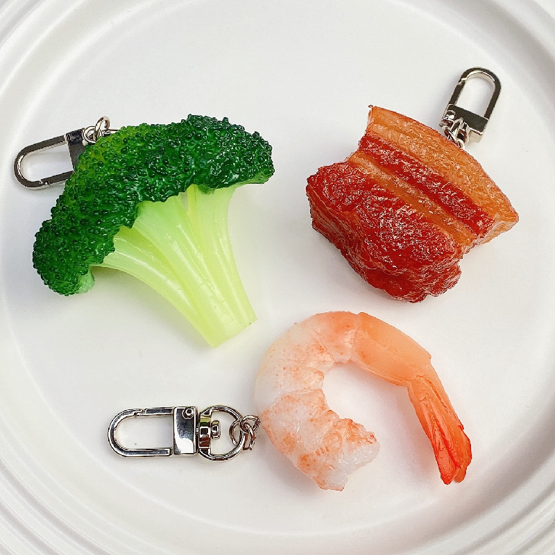 Baby Food Shrimp - จําลองอาหารพวงกุญแจตุ๋นหมู Broccoli ซี่โครง Key CHAIN Pvc