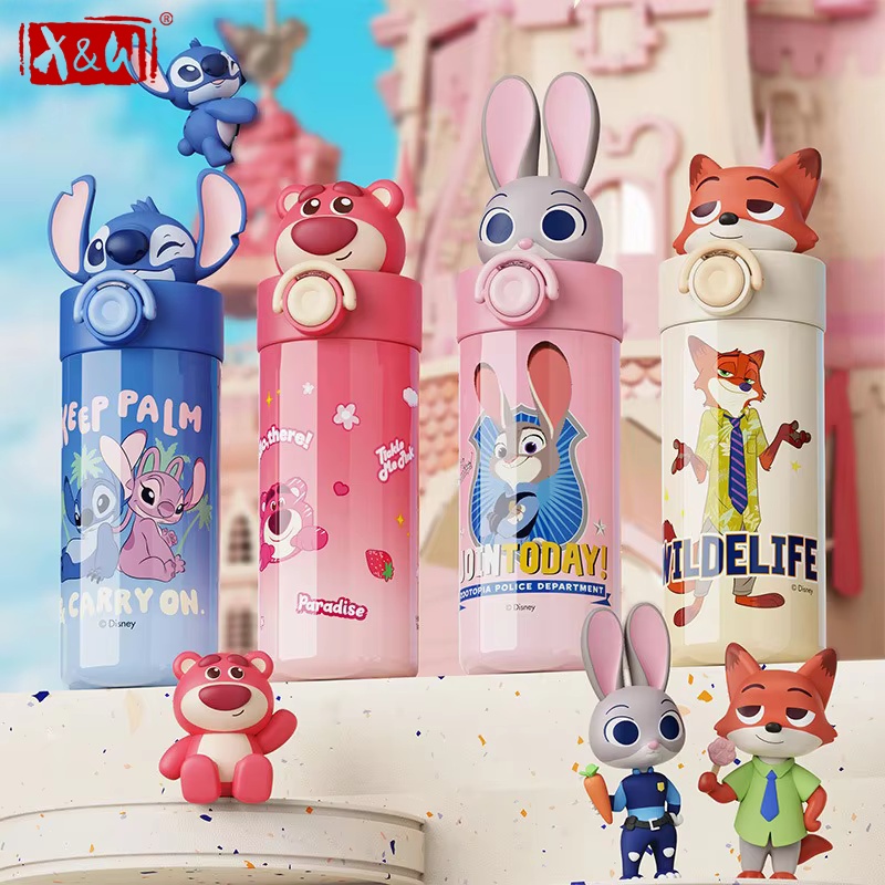 Baby Food Thermos - แก้วเก็บความร้อนสแตนเลส X&W สำหรับดิสนีย์ ฝาปิดแบบยืดหยุ่น ลายสติทช์ โลตโซ